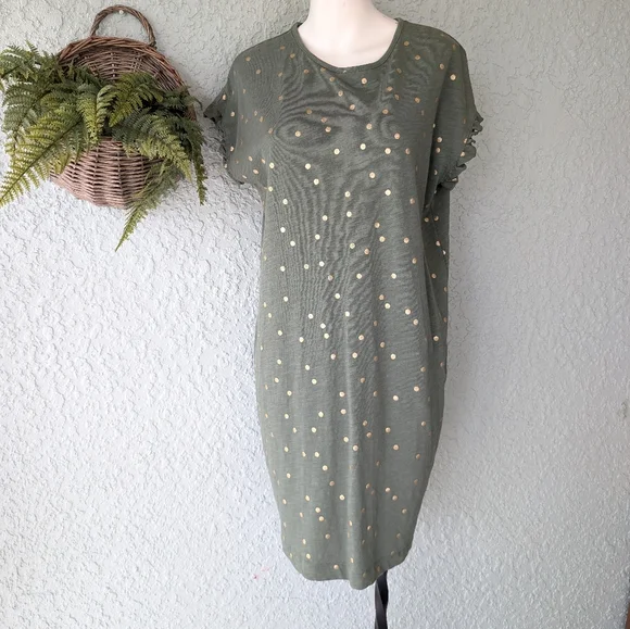 BODEN Faye Jersey T-Shirt Dress‎ Size 6reg  polka Dot Alder Gold Foil - Picture 2 of 8